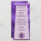 Happy 60th Birthday Paarse Glitter Folie Menu (Voorkant / Achterkant)