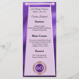 Happy 60th Birthday Paarse Glitter Folie Menu