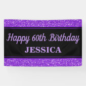Happy 60th Birthday Paarse Glitter Zwart Spandoek (Horizontaal)