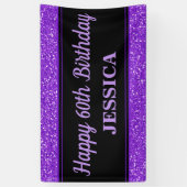 Happy 60th Birthday Paarse Glitter Zwart Spandoek (Verticaal)