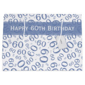 Happy 60th Birthday Party Pattern Blue and White Groot Cadeauzakje (Voorkant)