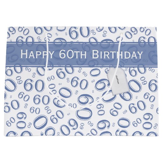 Happy 60th Birthday Party Pattern Blue and White Groot Cadeauzakje (Voorkant)