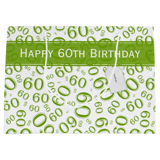 Happy 60th Birthday Party Pattern Green and White Groot Cadeauzakje (Voorkant)