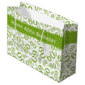 Happy 60th Birthday Party Pattern Green and White Groot Cadeauzakje (Voorkant Gekanteld)