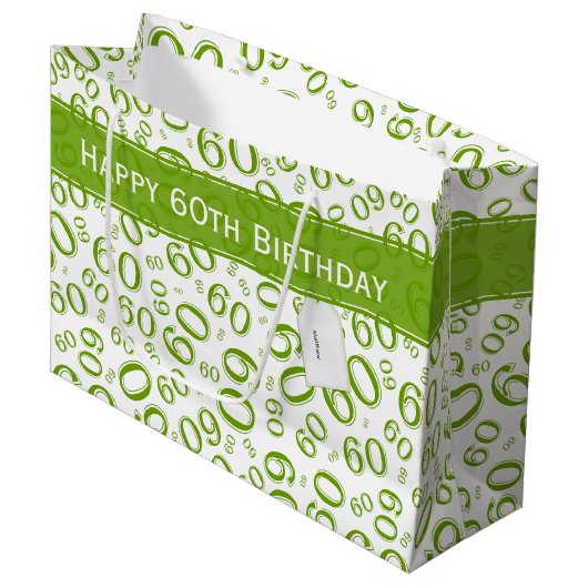 Happy 60th Birthday Party Pattern Green and White Groot Cadeauzakje (Voorkant Gekanteld)