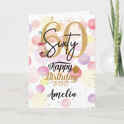 Happy 60th Birthday Pastel Rainbow Gold Kaart (Voorkant)
