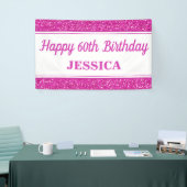 Happy 60th Birthday Pink Glitter Spandoek (Beurs)