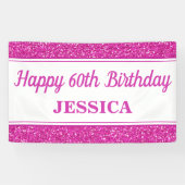 Happy 60th Birthday Pink Glitter Spandoek (Horizontaal)