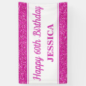 Happy 60th Birthday Pink Glitter Spandoek (Verticaal)