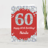 Happy 60th Birthday Red en Silver Glitter Card Kaart (Voorkant)