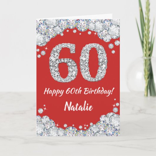 Happy 60th Birthday Red en Silver Glitter Card Kaart (Voorkant)