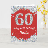 Happy 60th Birthday Red en Silver Glitter Card Kaart (Gele Bloem)