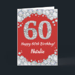 Happy 60th Birthday Red en Silver Glitter Card Kaart<br><div class="desc">Happy 60th Birthday Red en Silver Glitter Card met persoonlijke naam. Voor verdere aanpassing,  te klikken gelieve de knoop "van de Aanpassing het"en ons ontwerphulpmiddel te gebruiken om deze sjabloon te wijzigen.</div>