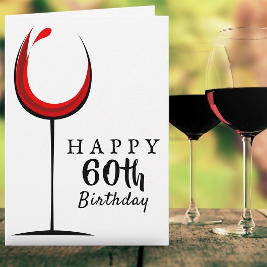 Happy 60th Birthday Red Wine Glass Birthday Kaart