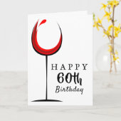 Happy 60th Birthday Red Wine Glass Birthday Kaart (Gele Bloem)