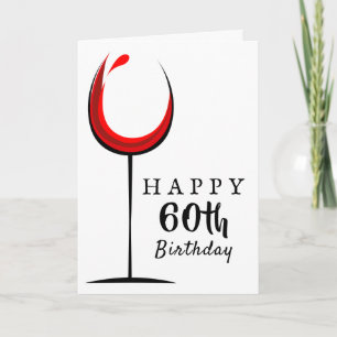 Happy 60th Birthday Red Wine Glass Birthday Kaart