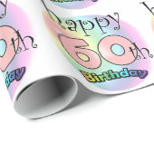 Happy 60th Birthday (roze) Cadeaupapier (Rol Hoek)