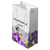 Happy 60th Birthday violet pansies bloemen wit Klein Cadeauzakje (Achterkant Gekanteld)