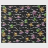 Happy 60th Birthday vuurwerk op zwart Cadeaupapier (Vlak)