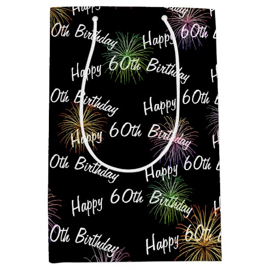 Happy 60th Birthday vuurwerk op zwart Medium Cadeauzakje (Voorkant)