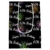Happy 60th Birthday vuurwerk op zwart Medium Cadeauzakje (Achterkant)