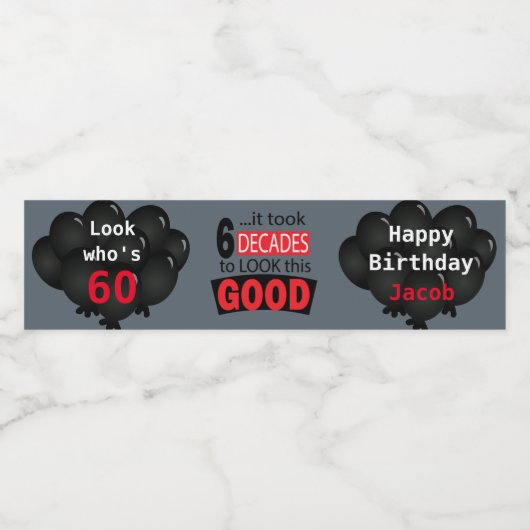 Happy 60th Birthday Waterfles Etiket (Enkel label)