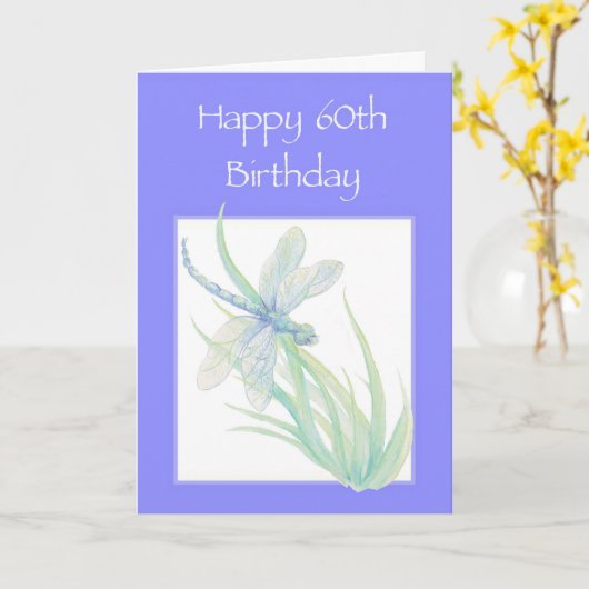 Happy 60th Birthday Waterverf Dragonfly Natuur Kaart (Gele Bloem)
