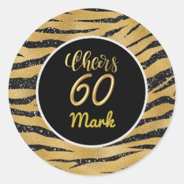 Happy 60th Birthday white gold thema Tijger Ronde Sticker