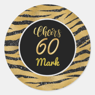 Happy 60th Birthday white gold thema Tijger Ronde Sticker