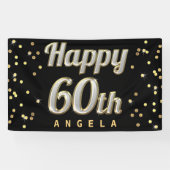 Happy 60th Bling Typography Gold Confetti Black Spandoek (Horizontaal)