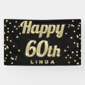 Happy 60th Gold Bling Typography Confetti Black Spandoek (Horizontaal)