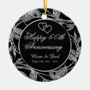 Happy 60th Jubileum Diamond Leaves DBL Sided Keramisch Ornament