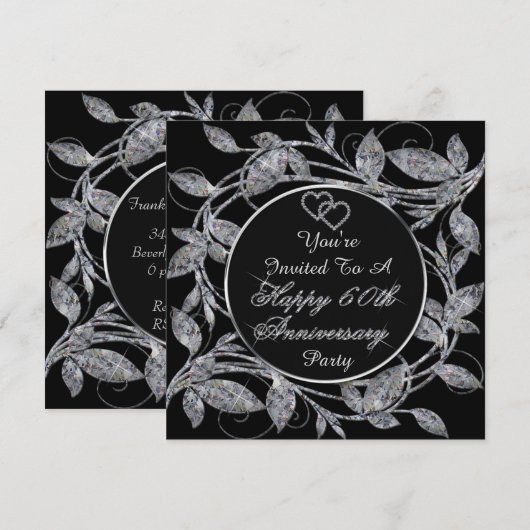 Happy 60th Jubileum Diamond Metallic Leaves Kaart (Voorkant / Achterkant)