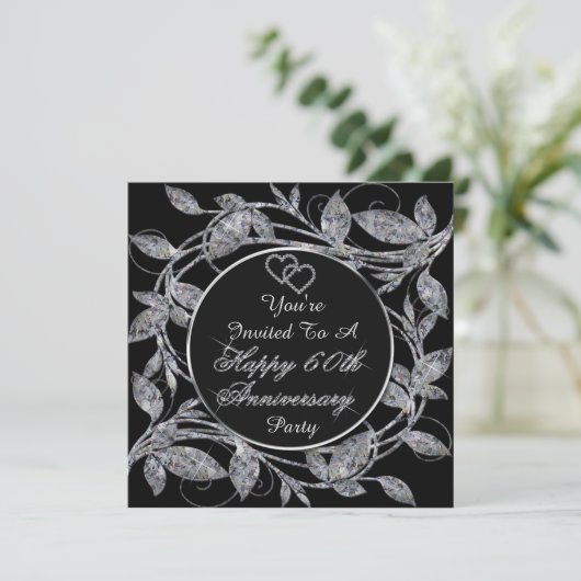 Happy 60th Jubileum Diamond Metallic Leaves Kaart (Staand voorkant)