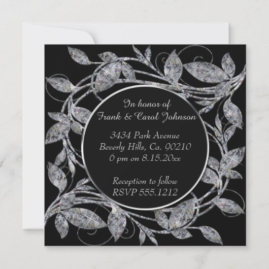 Happy 60th Jubileum Diamond Metallic Leaves Kaart (Achterkant)