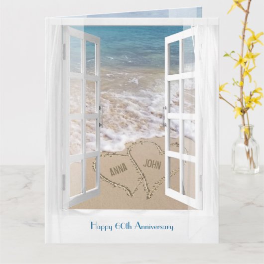 Happy 60th Jubileum open strand window Kaart (Gele Bloem)