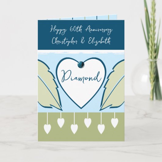Happy 60th Jubileum voegt namen blauw groen toe Kaart (Voorkant)