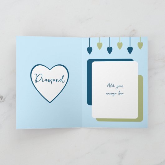 Happy 60th Jubileum voegt namen blauw groen toe Kaart (Binnen)