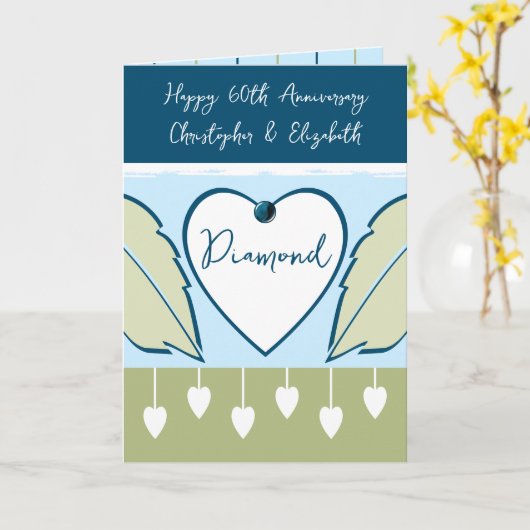 Happy 60th Jubileum voegt namen blauw groen toe Kaart (Gele Bloem)
