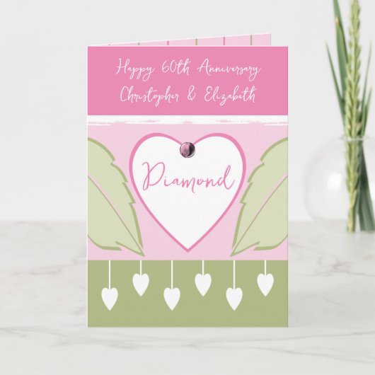 Happy 60th Jubileum voegt roze groene namen toe Kaart (Voorkant)