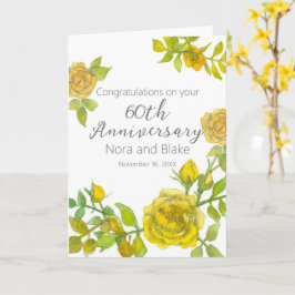 Happy 60th Jubileum Yellow Roses Aangepaste naam Kaart