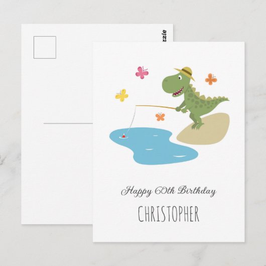 Happy 60th Verjaardag Leuke Cartoon Dinosaurus Vis Briefkaart (Voorkant / Achterkant)