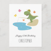 Happy 60th Verjaardag Leuke Cartoon Dinosaurus Vis Briefkaart (Voorkant)