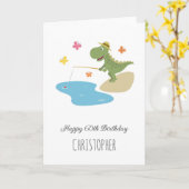 Happy 60th Verjaardag Leuke Cartoon Dinosaurus Vis Kaart (Gele Bloem)