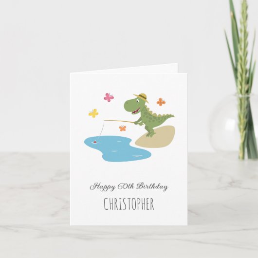 Happy 60th Verjaardag Leuke Cartoon Dinosaurus Vis Kaart (Voorkant)