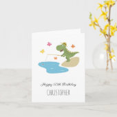 Happy 60th Verjaardag Leuke Cartoon Dinosaurus Vis Kaart (Gele Bloem)