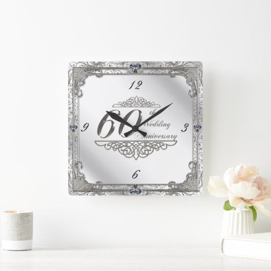 Happy 60th Wedding Jubileum Clock Vierkante Klok (Huis)