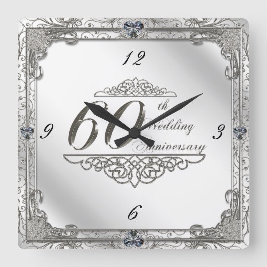Happy 60th Wedding Jubileum Clock Vierkante Klok (Voorkant)