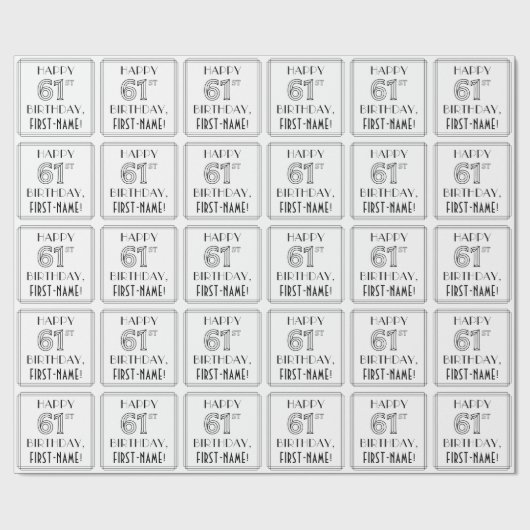 HAPPY 61ST BIRTHDAY; Art Deco Style; aangepaste na Cadeaupapier (Vlak)