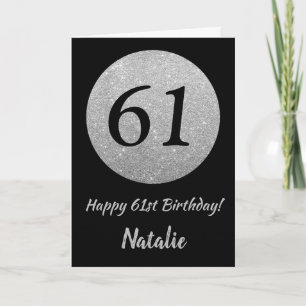 Happy 61st Birthday Black en Silver Glitter Card Kaart